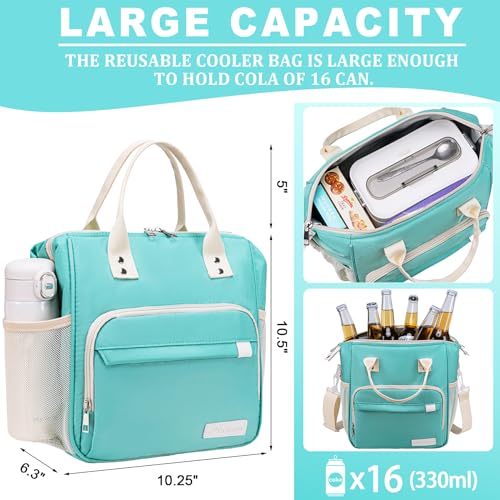 TuErCao Preppy Lunch Box for Women Aesthetic Insulated Lunch Bag for Young Ladies Female Teal - Image 3