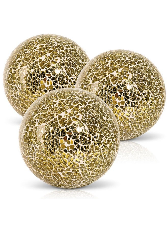 DomeStar DomeStar 3PCS Decorative Balls, 4inch Mosaic Glass Orbs Centerpiece Balls Gold Orbs for Decorate Bowls Vases Tables Wedding Party  - Image 1