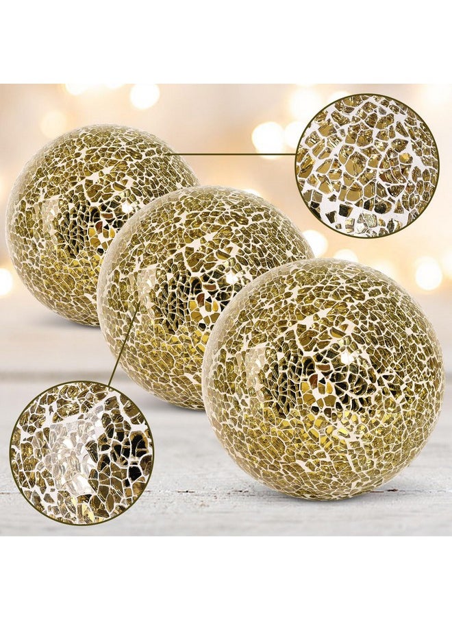 DomeStar DomeStar 3PCS Decorative Balls, 4inch Mosaic Glass Orbs Centerpiece Balls Gold Orbs for Decorate Bowls Vases Tables Wedding Party  - Image 3