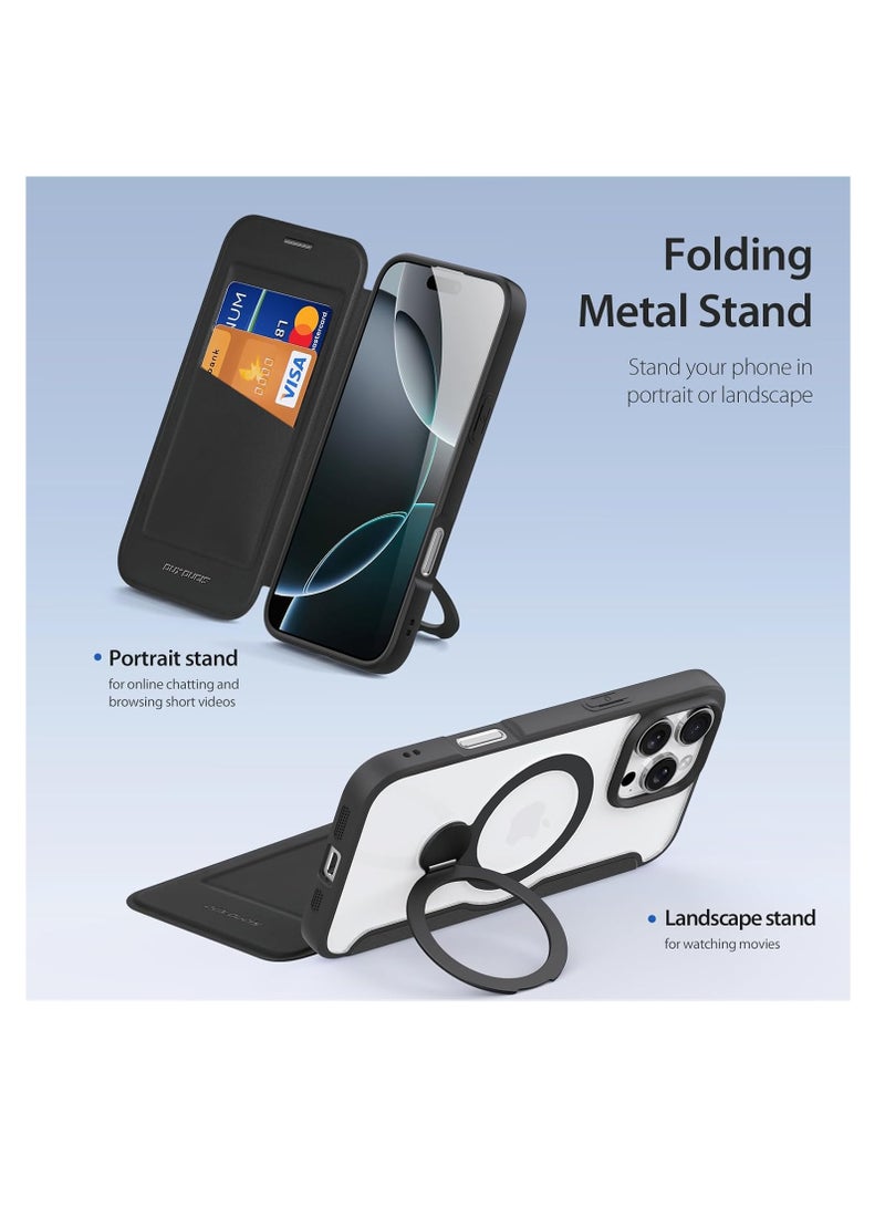 Aookay Case for iPhone 16 Pro Case Wallet Compatible with Magsafe, Shockproof Full Protective Flip Folio Wallet Case with RFID Blocking Card Slot PU Leather Stand Cover for iPhone 16 Pro (Black)  - Image 3