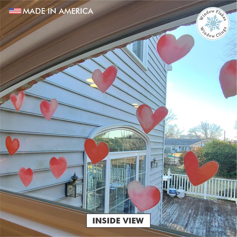 Window Flakes ملصقات نافذة على شكل قلب بتصميم أكريليك وردي ومائي مقاس 2 إنش. قابلة لإعادة الاستخدام، مزدوجة الجوانب، زينة عيد الحب للزجاج وديكور المنزل. 18 قلب. مصنوعة في أمريكا بواسطة Window Flakes. - Image 4