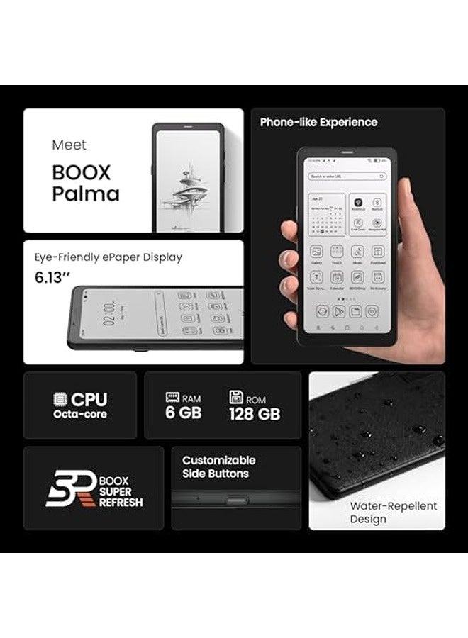 BOOX Palma 2 e-Reader | 6.13" E Ink Carta 1200 Display, Android 13, Octa-Core CPU, 6GB RAM, 128GB Storage, Fingerprint Sensor, Dual-Tone Frontlight, 16MP Camera – Black - Image 2