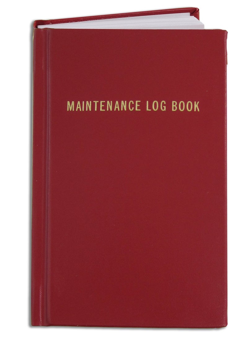 BookFactory Maintenance Log Book - 120 Pages 3 1/2'' x 5 1/4'' Red Imitation Leather Cover Section Sewn Hardbound (Made in USA)