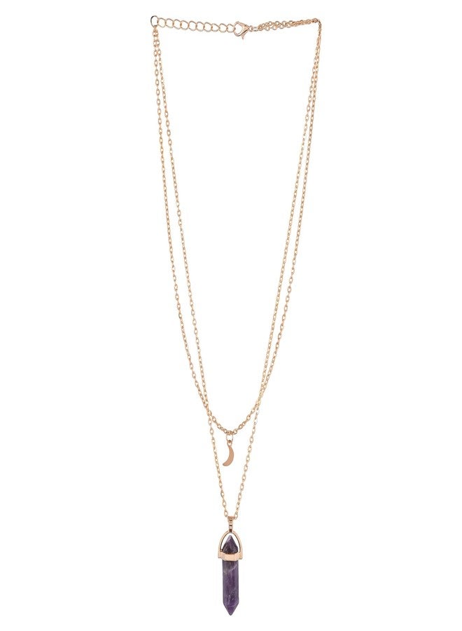 VOYLLA Purple Crystal And Moon Charm Gold-Plated Necklace - Image 5