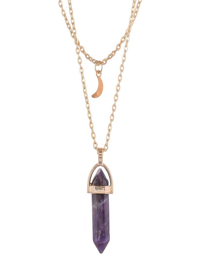 VOYLLA Purple Crystal And Moon Charm Gold-Plated Necklace - Image 1