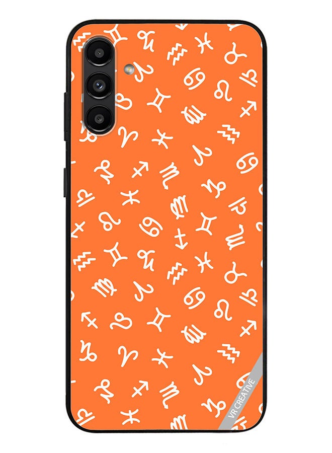 VR CREATIVE Protective Case Cover For Samsung Galaxy A13 5G Orange Seamless Pattern With White Zodiac Signs Design Multicolour - Image 1