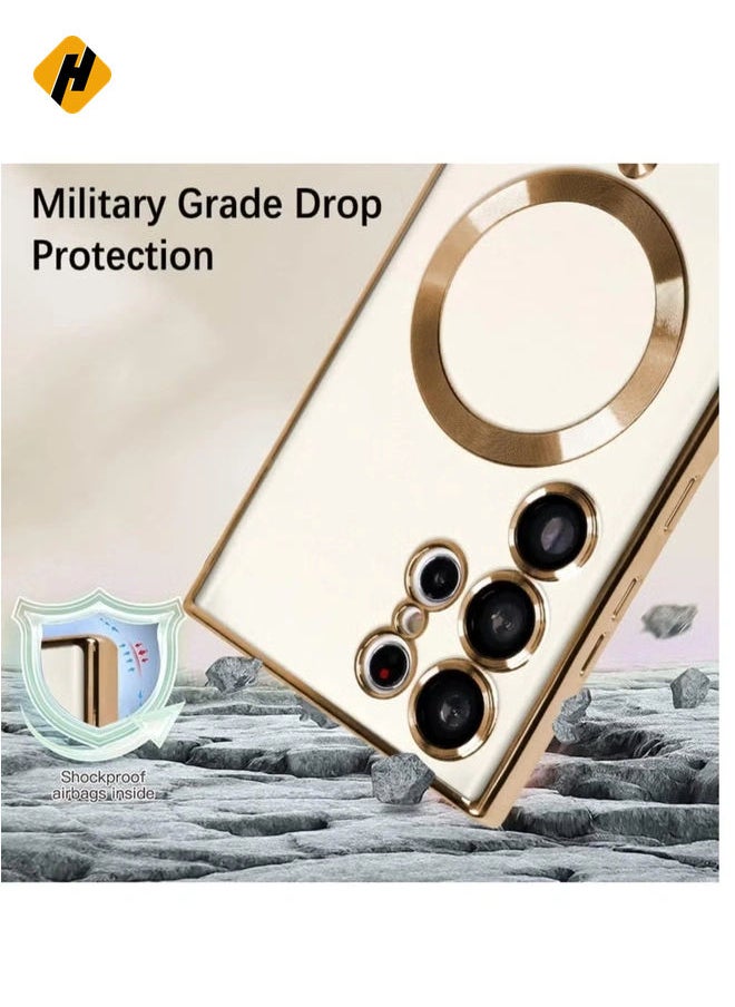 Magnetic Clear Case for Samsung Galaxy S23 Ultra with Camera Lens Protector Magsafe Compatible Electroplated Soft TPU Shockproof Anti-Scratch Phone Case
