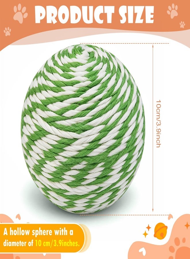 Dojomadf 3.94 inch Sisal Cat Ball Toy, Interactive Natural Cat Scratching Ball, Perfect Scratcher for Cats' Exercise and Fun (White and Green Stripes) - Image 2
