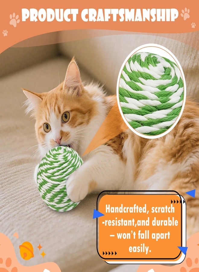 Dojomadf 3.94 inch Sisal Cat Ball Toy, Interactive Natural Cat Scratching Ball, Perfect Scratcher for Cats' Exercise and Fun (White and Green Stripes) - Image 5