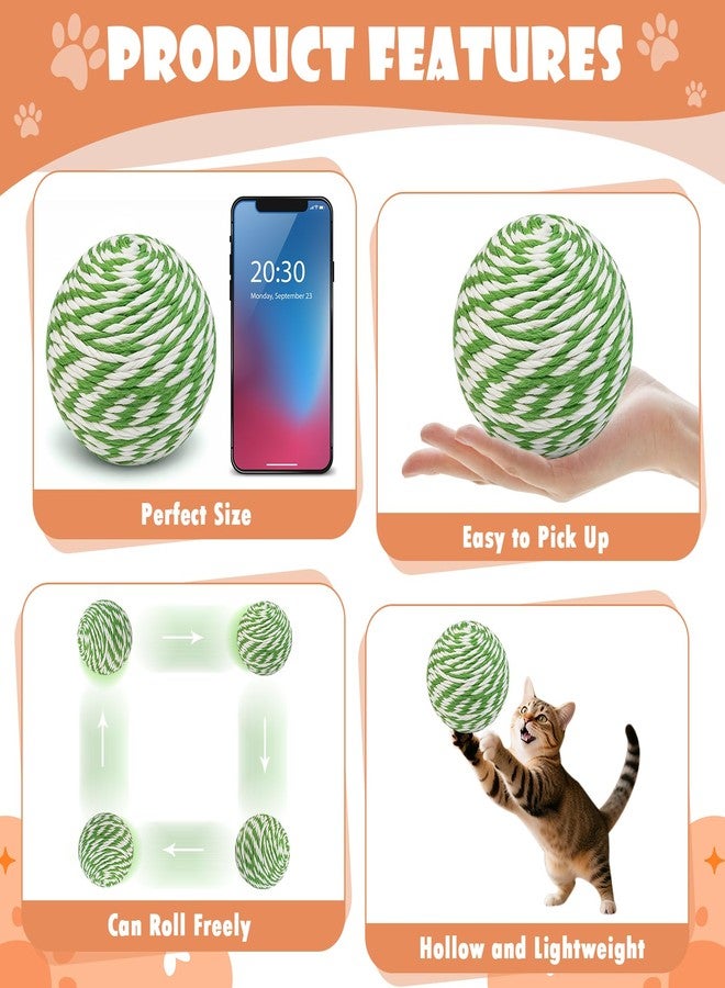 Dojomadf 3.94 inch Sisal Cat Ball Toy, Interactive Natural Cat Scratching Ball, Perfect Scratcher for Cats' Exercise and Fun (White and Green Stripes) - Image 4