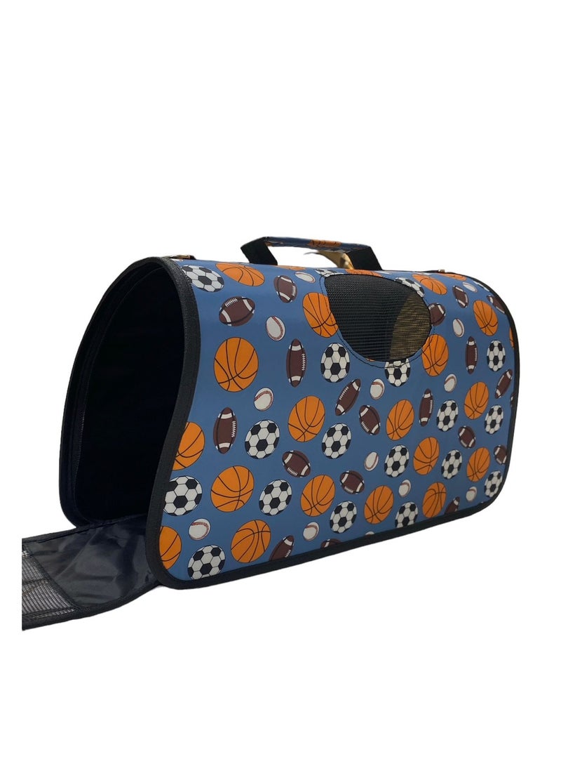 HAPPY PUSS Outdoor Pet Bag: pet handbag, pet shoulder bag, Travel Carrier for cats and dogs. Basketball  design-large size - blue color  - Image 5