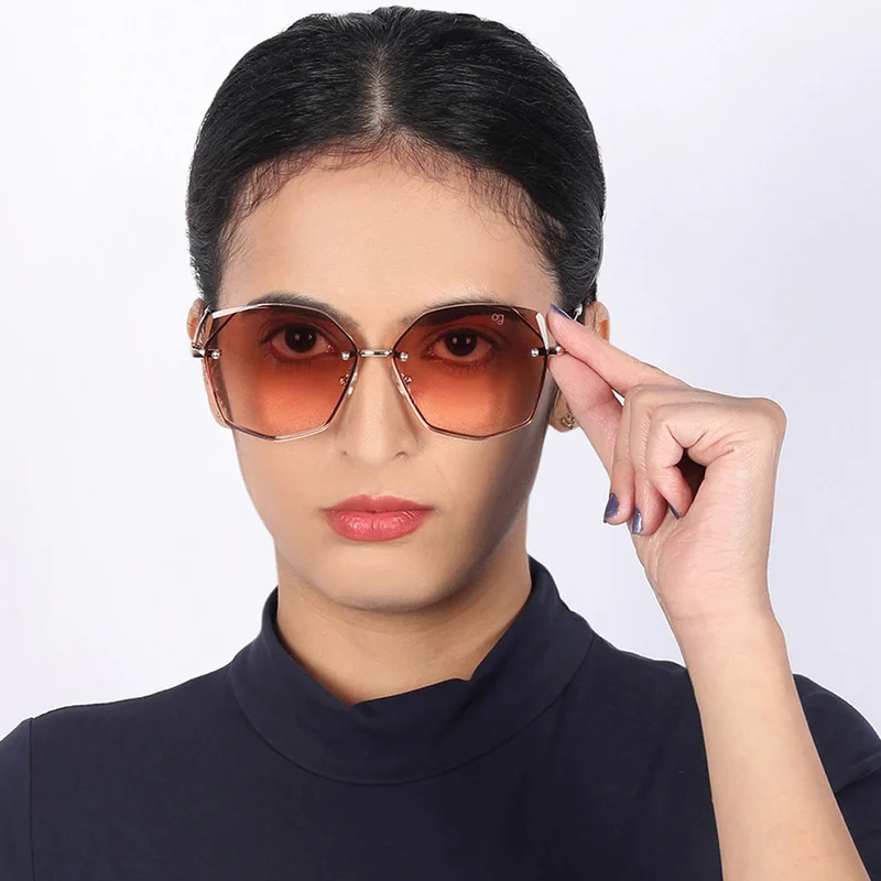 Woggles Latest & Stylish UV Protected Dusk Peach Oversized Rimless Sunglasses for Women