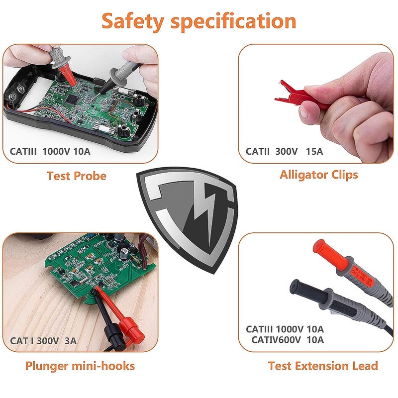 KAIWEETS Soft Silicone Electrician Test Leads Kit CAT III 1000V & CAT IV 600V with Alligator Clips and Needle Probe for Fluke/AstroAI/INNOVA Multimeter Electronic Clamp Meter 9PCS - Image 4