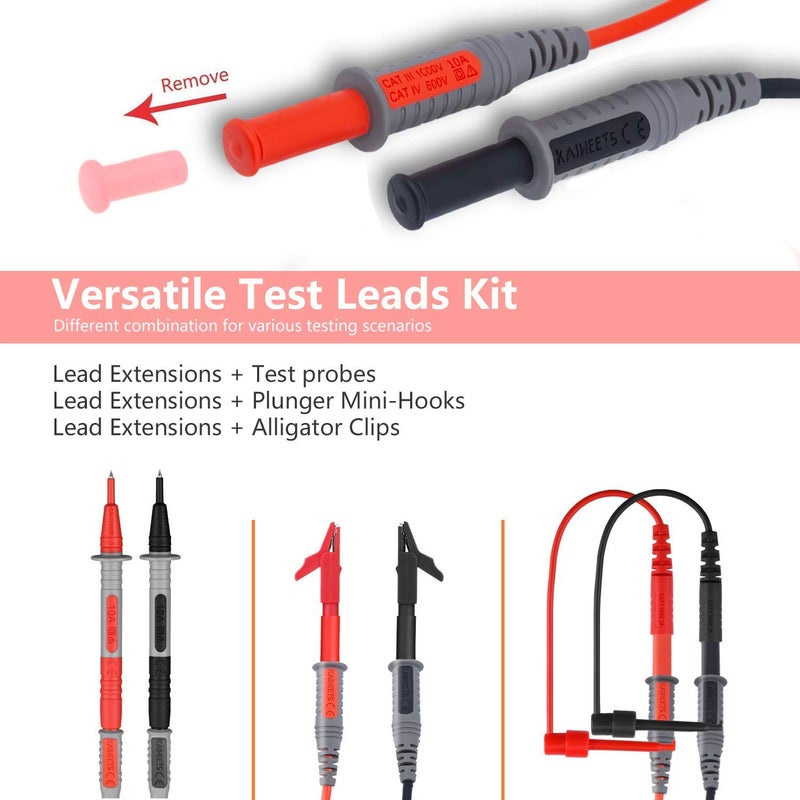 KAIWEETS Soft Silicone Electrician Test Leads Kit CAT III 1000V & CAT IV 600V with Alligator Clips and Needle Probe for Fluke/AstroAI/INNOVA Multimeter Electronic Clamp Meter 9PCS - Image 5