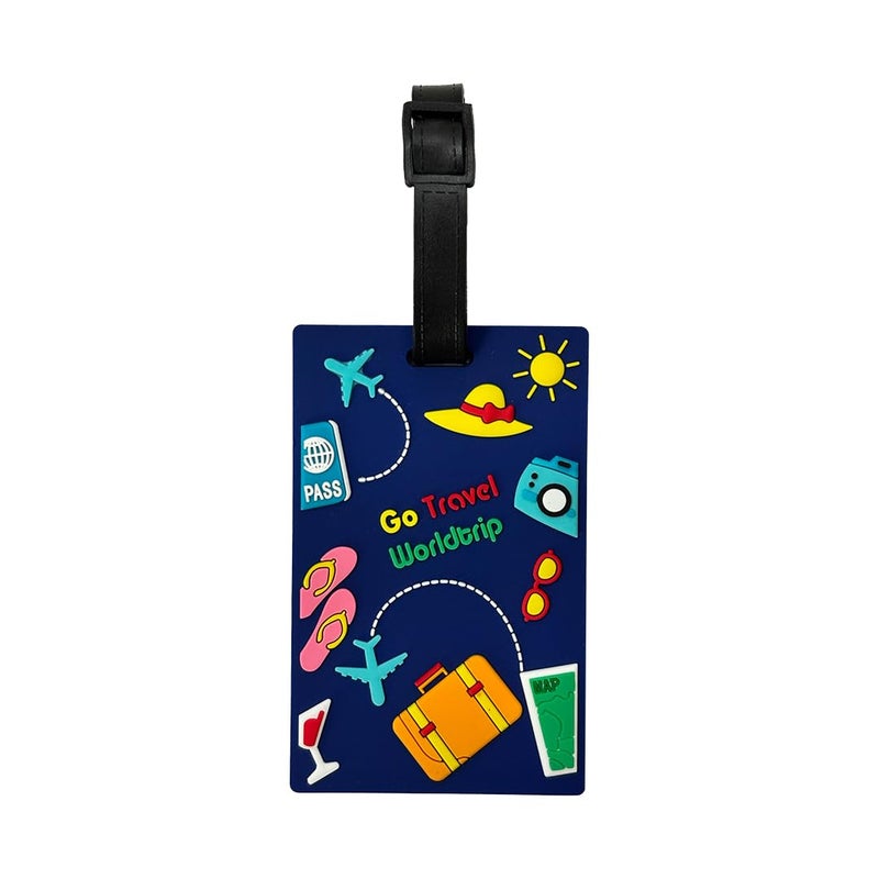Eitheo بطاقات أمتعة للأطفال بطاقات أمتعة مع اسم وعنوان | بطاقات أمتعة سيليكون للحقائب، بطاقات لتحديد هوية حقائب السفر/حقائب المدرسة ملونة متعددة (اذهب مسافر أزرق) - Image 1