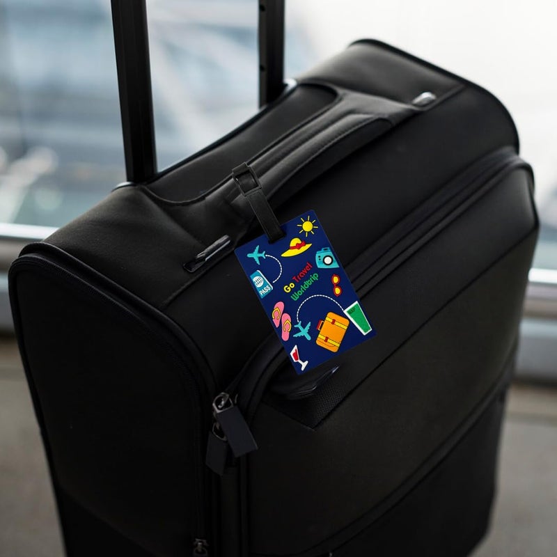 Eitheo بطاقات أمتعة للأطفال بطاقات أمتعة مع اسم وعنوان | بطاقات أمتعة سيليكون للحقائب، بطاقات لتحديد هوية حقائب السفر/حقائب المدرسة ملونة متعددة (اذهب مسافر أزرق) - Image 3