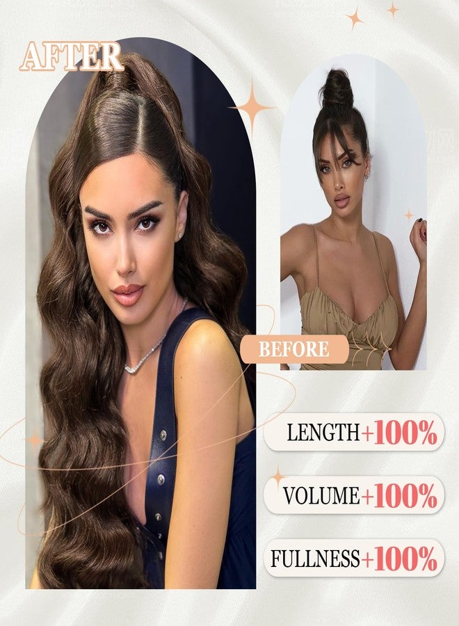 FREEMEIGE وصلة شعر ذيل حصان من فريميج، برباط، للنساء، طويلة ومجعدة ومموجة، شعر صناعي بني متوسط، قطعة شعر ذيل حصان للاستخدام اليومي والحفلات - Image 2