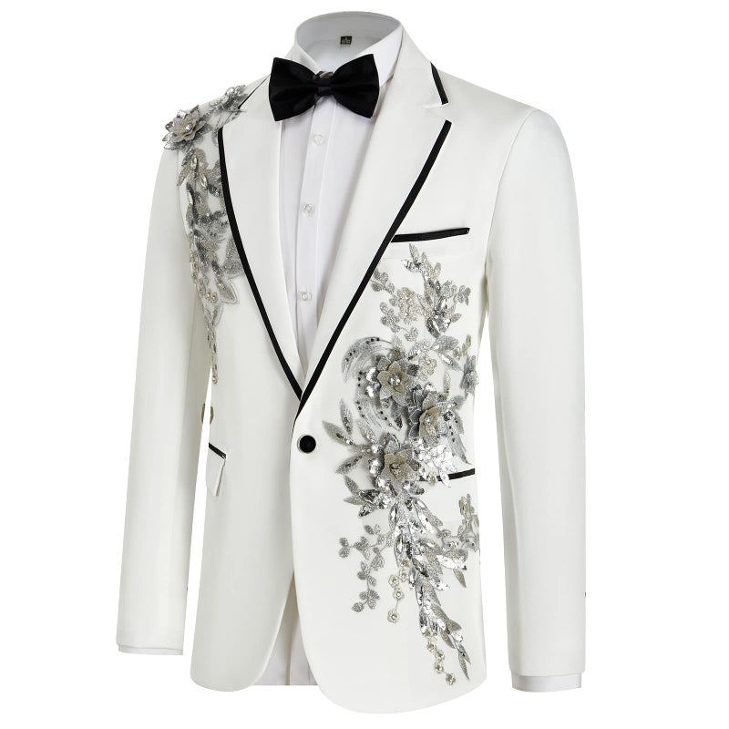 Catheive Mens Suits Slim Fit 2 Piece Floral Tuxedo Suits Blazer Pants with Bow Tie for Wedding Prom - Image 3