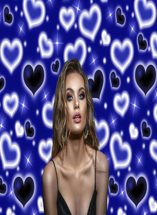 LYCGS 7x5ft Blue Heart Backdrop 90s Backdrops for Photoshoot Valentines Decor Banner Birthday Props X-89 - Image 3