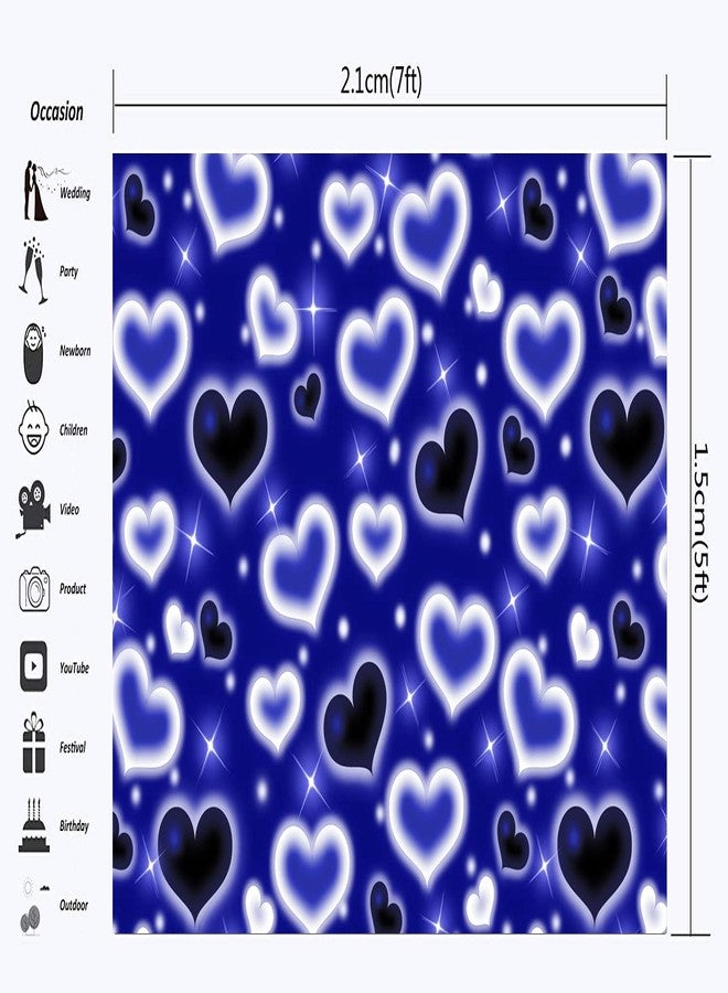 LYCGS 7x5ft Blue Heart Backdrop 90s Backdrops for Photoshoot Valentines Decor Banner Birthday Props X-89 - Image 2