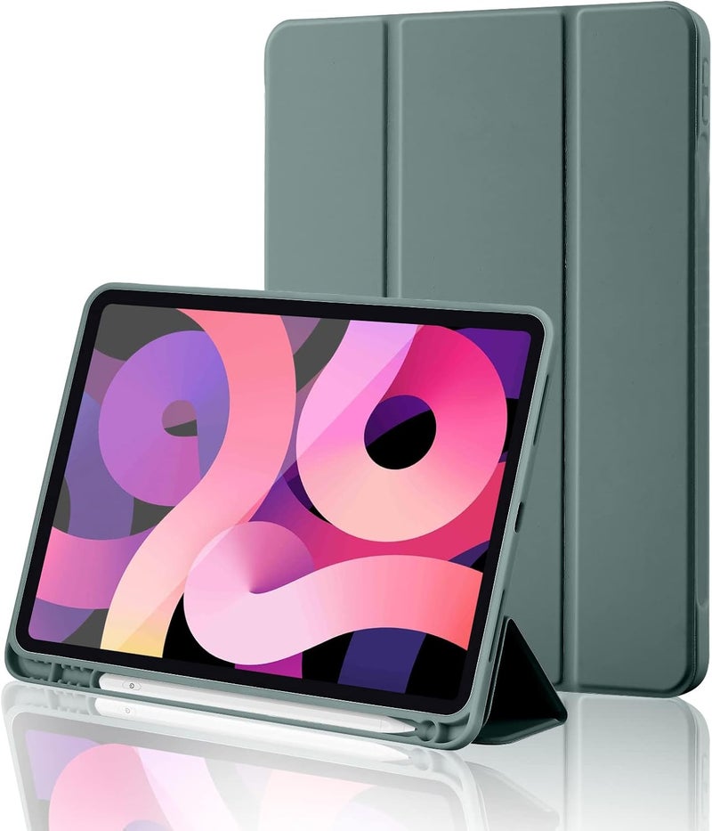 BluePeak iPad (A16) 11th Generation, iPad 10.9 Inch with Pencil Holder, Soft TPU Back Slim Smart Protective Trifold Stand Cover, Auto Wake/Sleep, Pine Green - Image 1