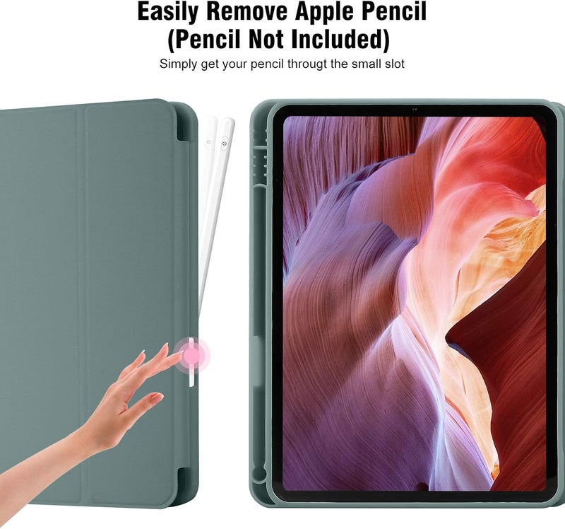 BluePeak iPad (A16) 11th Generation, iPad 10.9 Inch with Pencil Holder, Soft TPU Back Slim Smart Protective Trifold Stand Cover, Auto Wake/Sleep, Pine Green - Image 3