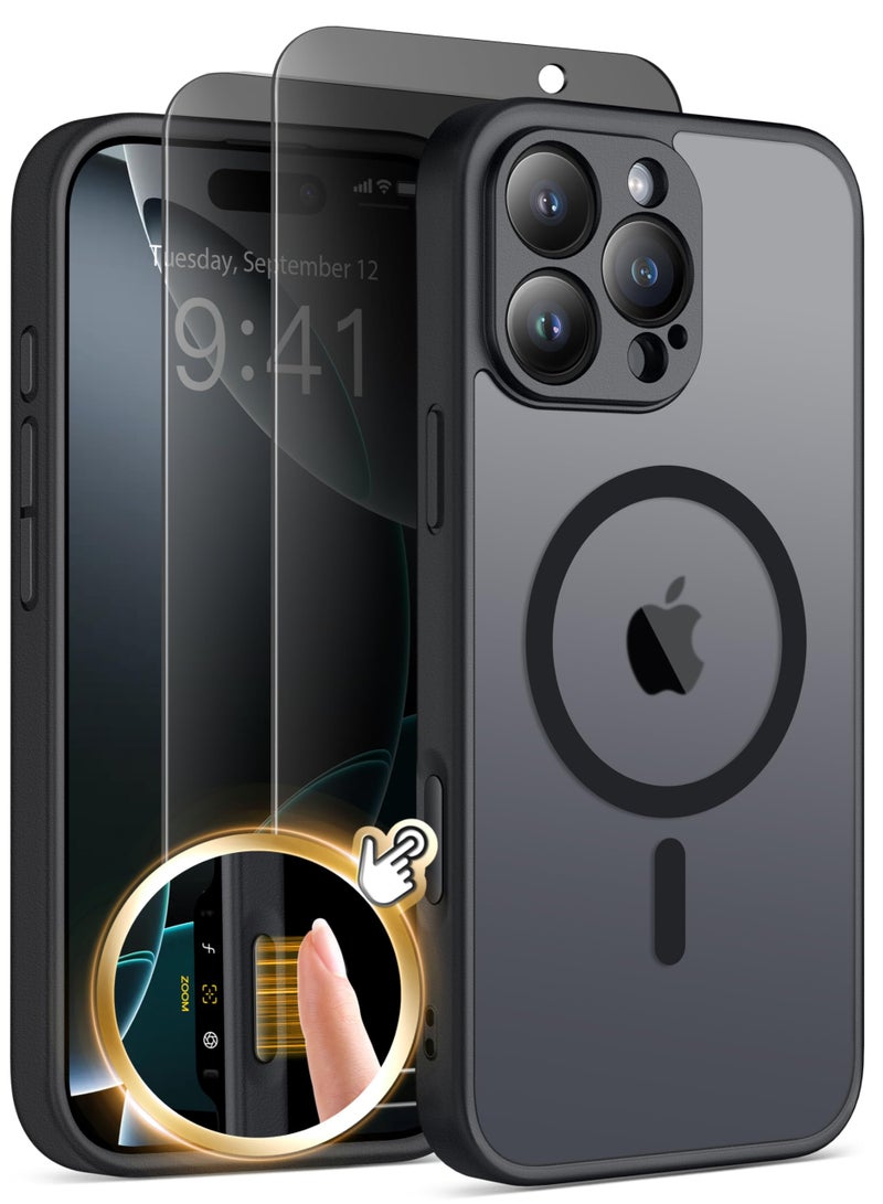 جولبينبوكس جراب مغناطيسي لهاتف iPhone 16 Pro Max مع زر التحكم في الكاميرا، متوافق مع MagSafe [حماية كاملة للكاميرا] [واقي شاشة للخصوصية] غطاء هاتف شفاف غير قابل للانزلاق لهاتف iPhone 16 ProMax (أسود غير لامع) - Image 1