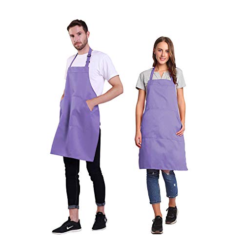 BIGHAS Adjustable Bib Apron with Pocket Extra Long Ties for Women Men, 18 Colors, Chef, Kitchen, Home, Restaurant, Cafe, Cooking, Baking (Lavender) - Image 2