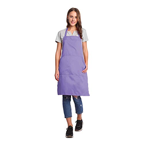 BIGHAS Adjustable Bib Apron with Pocket Extra Long Ties for Women Men, 18 Colors, Chef, Kitchen, Home, Restaurant, Cafe, Cooking, Baking (Lavender) - Image 1