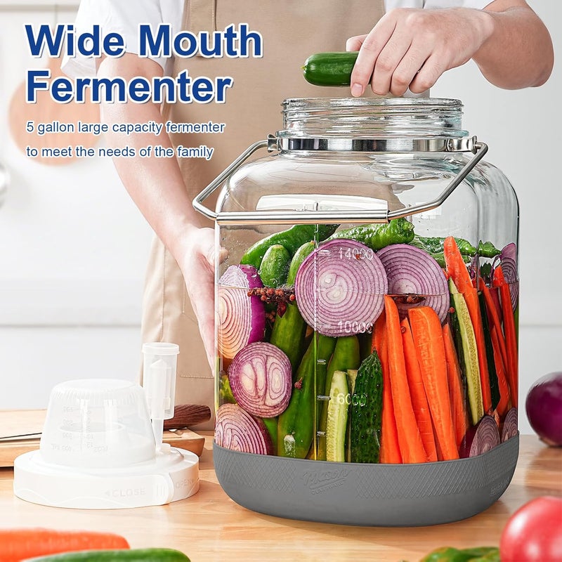 Daitouge 5 Gallon Large Fermentation Jars, Pickle Jar, Wide Mouth Airtight Glass Jar with Scale Mark, Glass Water Jug with Stainless Handles for Pickling, Brewing, Dry Storage - Image 2
