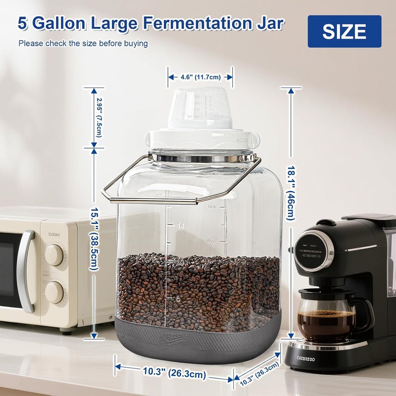 Daitouge 5 Gallon Large Fermentation Jars, Pickle Jar, Wide Mouth Airtight Glass Jar with Scale Mark, Glass Water Jug with Stainless Handles for Pickling, Brewing, Dry Storage - Image 5