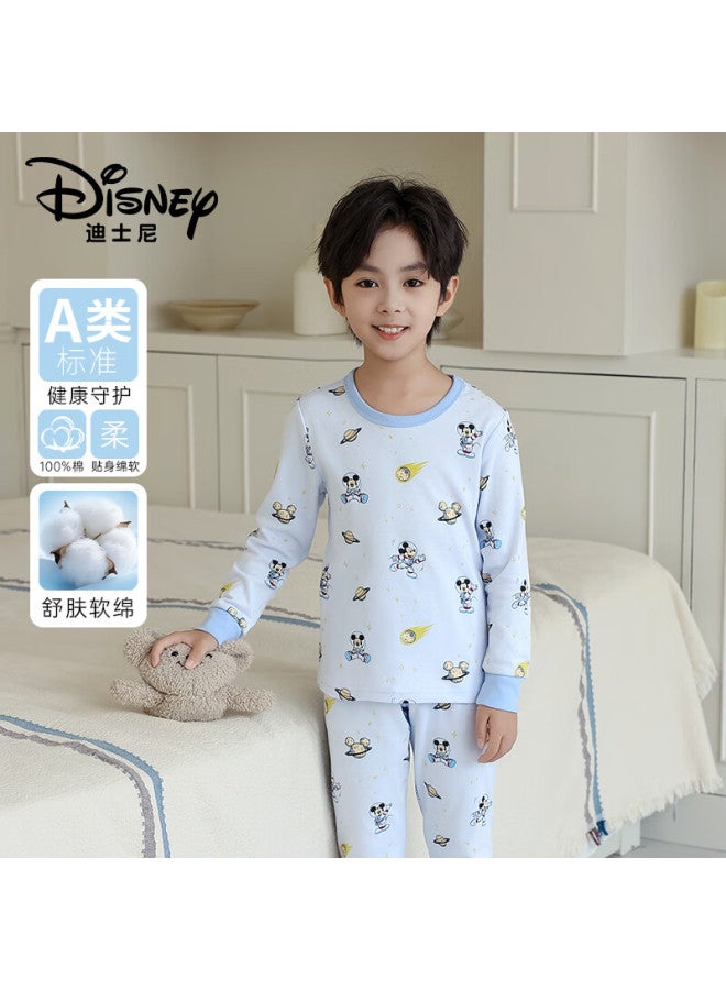 Disney Kids Class A Pure Cotton Autumn Thermal Underwear Set Full Print Boys Student Warm Innerwear Space Mickey 140