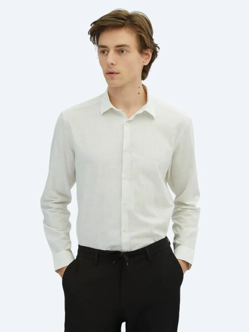 Kip Khaki Striped Regular Fit Weaving Casual 100% Cotton Shirt