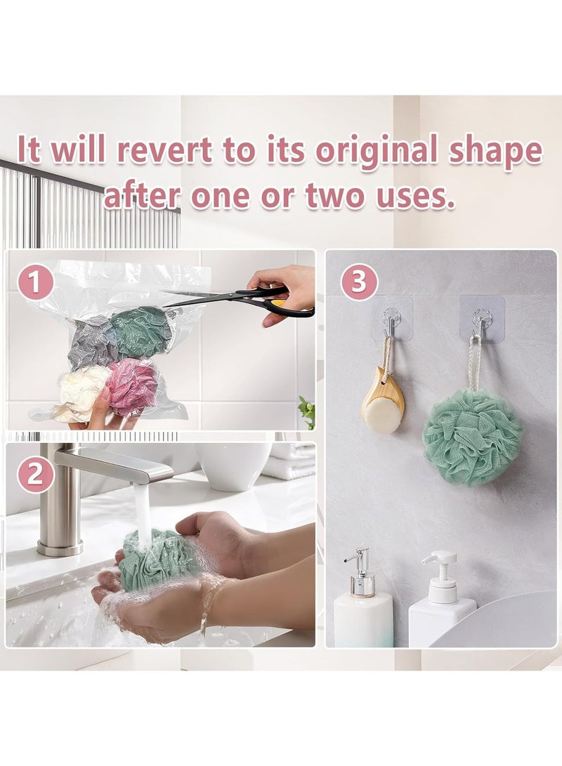 مخطوطات ليفة حمام إسفنجية كبيرة: 4 عبوات لكل فرشاة شبكية للتقشير صديقة للبيئة، كرة استحمام إسفنجية لتقشير البشرة وتنظيفها وتهدئة البشرة 13 سم - Image 5