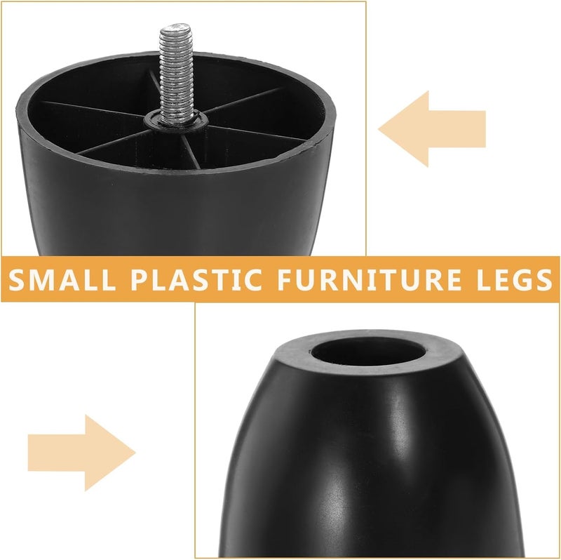 QZibeva QZibeva Pack 4 Piece 260 Inch Plastic Furniture Legs Couch Feet Round Table Legs Gloss M8 Hanger Bolts Black PLC16  - Image 5