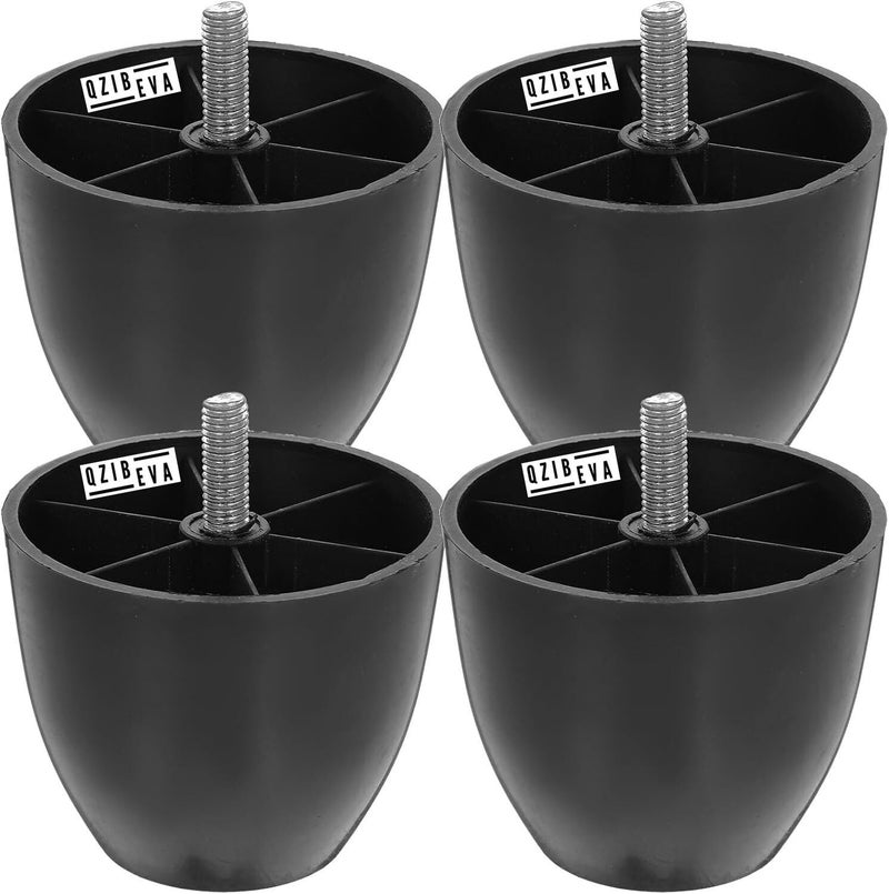 QZibeva QZibeva Pack 4 Piece 260 Inch Plastic Furniture Legs Couch Feet Round Table Legs Gloss M8 Hanger Bolts Black PLC16  - Image 2