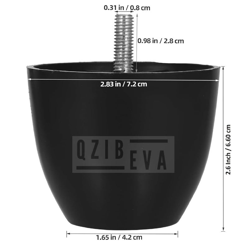QZibeva QZibeva Pack 4 Piece 260 Inch Plastic Furniture Legs Couch Feet Round Table Legs Gloss M8 Hanger Bolts Black PLC16  - Image 4