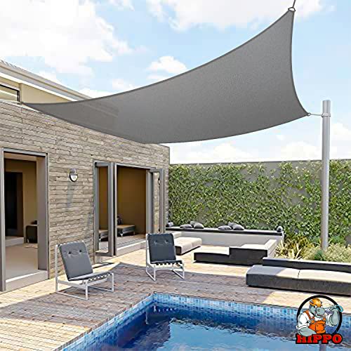 HIPPO Rectangle Shade Sail Affordable & Premium 180 GSM Sun Shade UV Block for Canopy Outdoor Patio Car Parking (Charcoal-Grey, 9.5FTX10FT) - Image 1