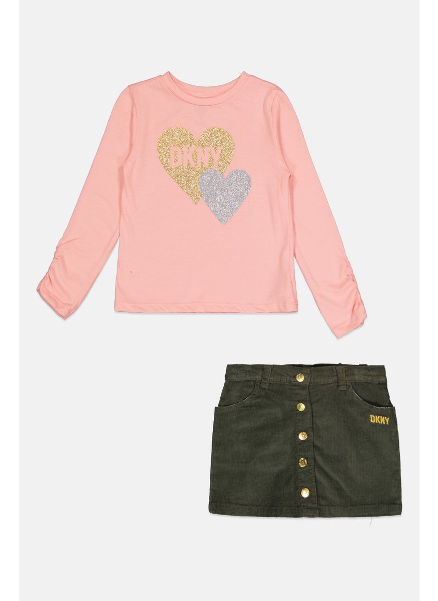 DKNY Toddlers Girl 2 Pcs Brand Logo Top And Skirt Set, Pink  - Image 1