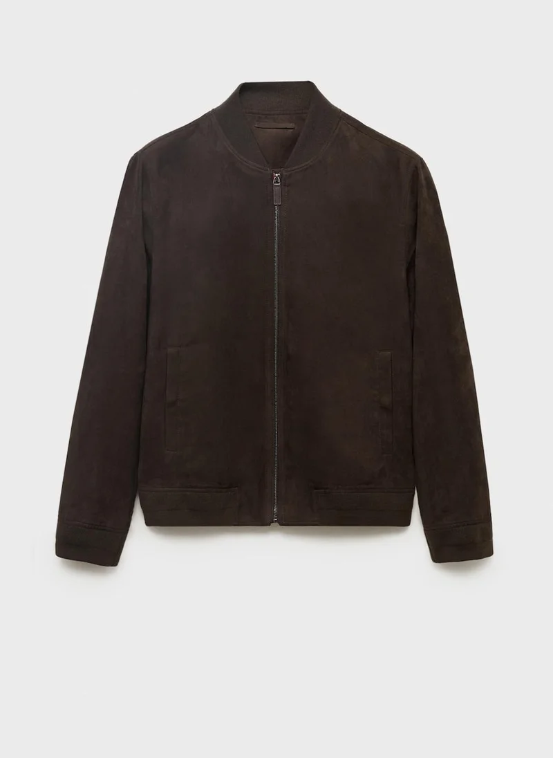 Mango Man Suede-effect bomber jacket