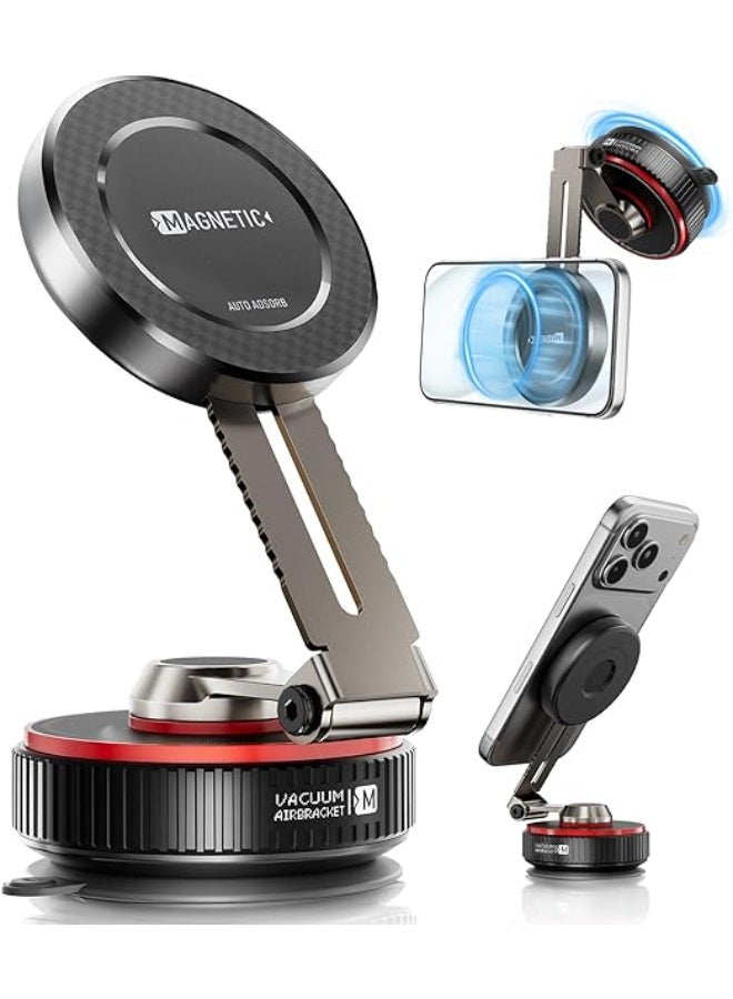 TONEOF Latest Magnetic Phone Holder, 360° Rotatable Car Phone Stand for MagSafe, Car Mount with Strong Vacuum Suction Cup&Retractable Arm,Mini Car Stand with Magnetic Ring for all Smartphone - Image 1