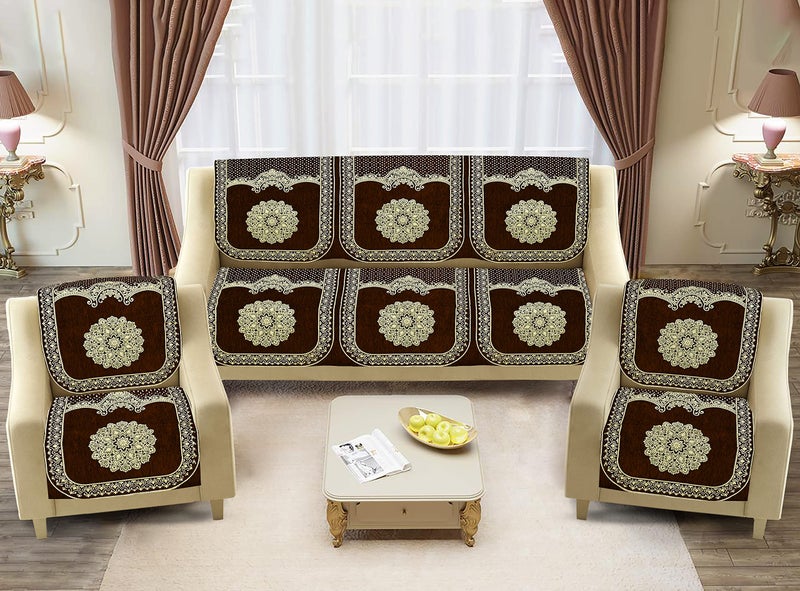 Dazzling DECOR Velvet Sofa Cover 3 Seater and 2 Seater - Premium Sofa Cover 5 Seater Full Cover Set for Couch- Heavy Fabric Sofa Seat Cover Slip Protector, 2922_Brown - Image 1