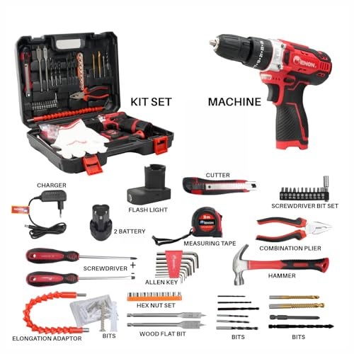 Enon 12V Cordless Drill Machine kit set with 48pcs powerful 300W motor, 2 modes of Speed, 420-1500rpm, Cordless Drilling Machine for Home Use perfect for Drilling Wood, Metal & PVC Etc (XE-CD1211) - Image 5