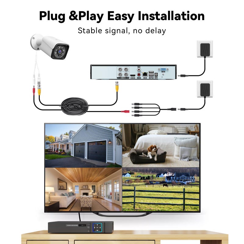 VORGUT Wired Security Camera System Outdoor, 4CH 5MP Lite AHD DVR with 500G Hard Drive, 4 x 3MP Wired CCTV Camera, Indoor/Outdoor Surveillance DVR Kit with Human Detection, Night Vision - Image 2