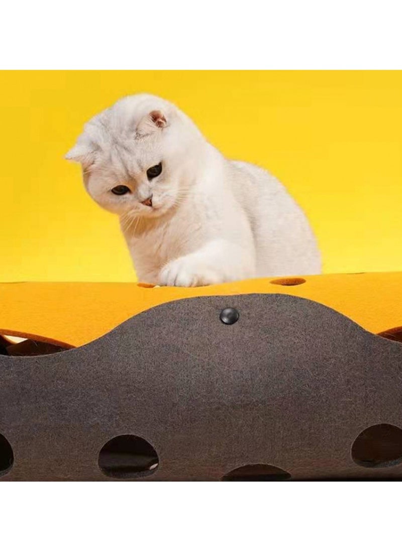Felt Cat Tunnel, Foldable Cat Tunnel for Indoor or Outdoor Cats, Removable, Washable and Foldable, DIY Cat Play Mat for Interaction/Exercise, Cat Toy (Brown + Green)