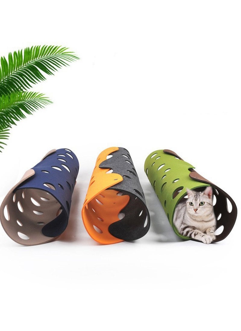 Felt Cat Tunnel, Foldable Cat Tunnel for Indoor or Outdoor Cats, Removable, Washable and Foldable, DIY Cat Play Mat for Interaction/Exercise, Cat Toy (Brown + Green)