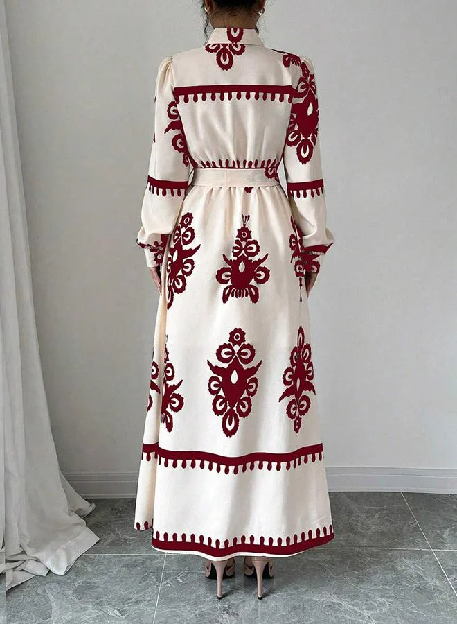 تايك تو فستان طويل بأزرار أمامية ومزين بحزام وطبعة جرافيك