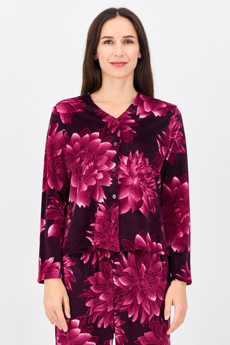 Gloria Vanderbilt Women 2 Pcs Floral Print Long Sleeve Pyjama Set, Multicolor - Image 3