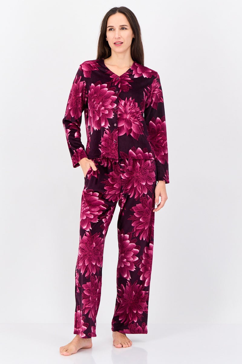 Gloria Vanderbilt Women 2 Pcs Floral Print Long Sleeve Pyjama Set, Multicolor - Image 1