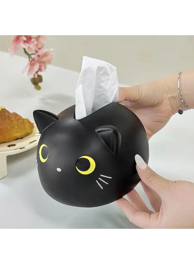 Black Tissue Box Holder With Paw Print Lid And Tabby Ears Desktop Dispenser - Image 4